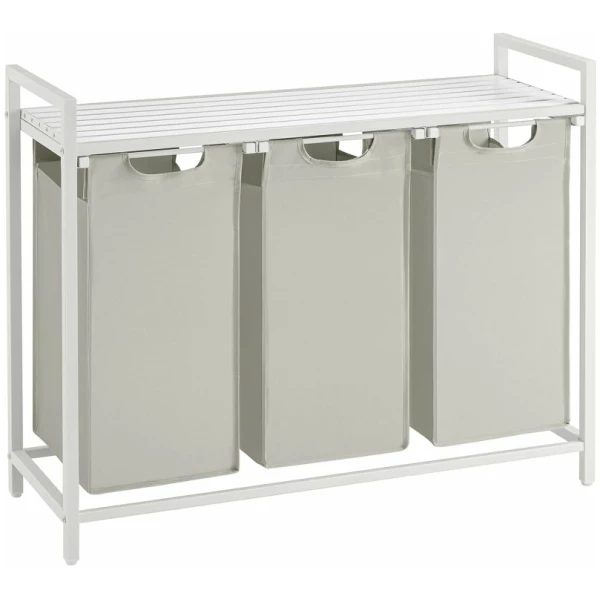 Pyykkikori Teline, 3 Lokeroa (3 x 38 L) - 92,5 x 33 x 72 cm, valkoinen